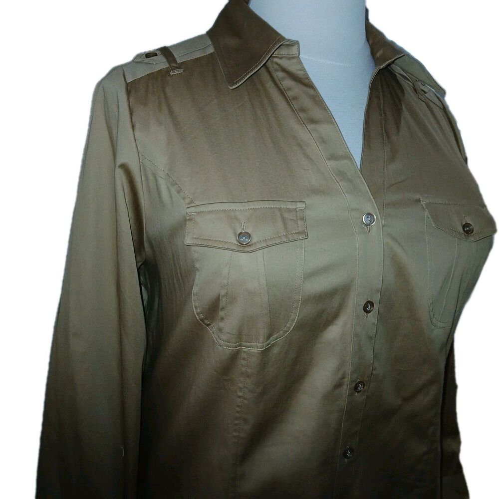 NWT LANE BRYANT Womens 18 Career Office Crisp Button Stretch Gold Top Blouse - Picture 3 of 9